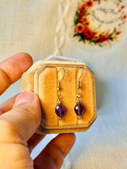Minimalist Amethyst Earrings Natural Gemstone Drop Dangle Earrings Hypoallergenic Handmade