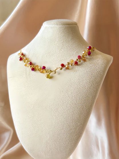 Mini Gold Rose Necklace Flower Pendant Handmade Braided Crystal Red Gold Beaded S925 Sterling Silver Hypoallergenic Floral Bohemian