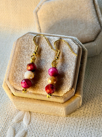 Natural Pink Tigers Eye Earrings Minimalist Crystal Gemstone Earrings Dangle Drop Hypoallergenic