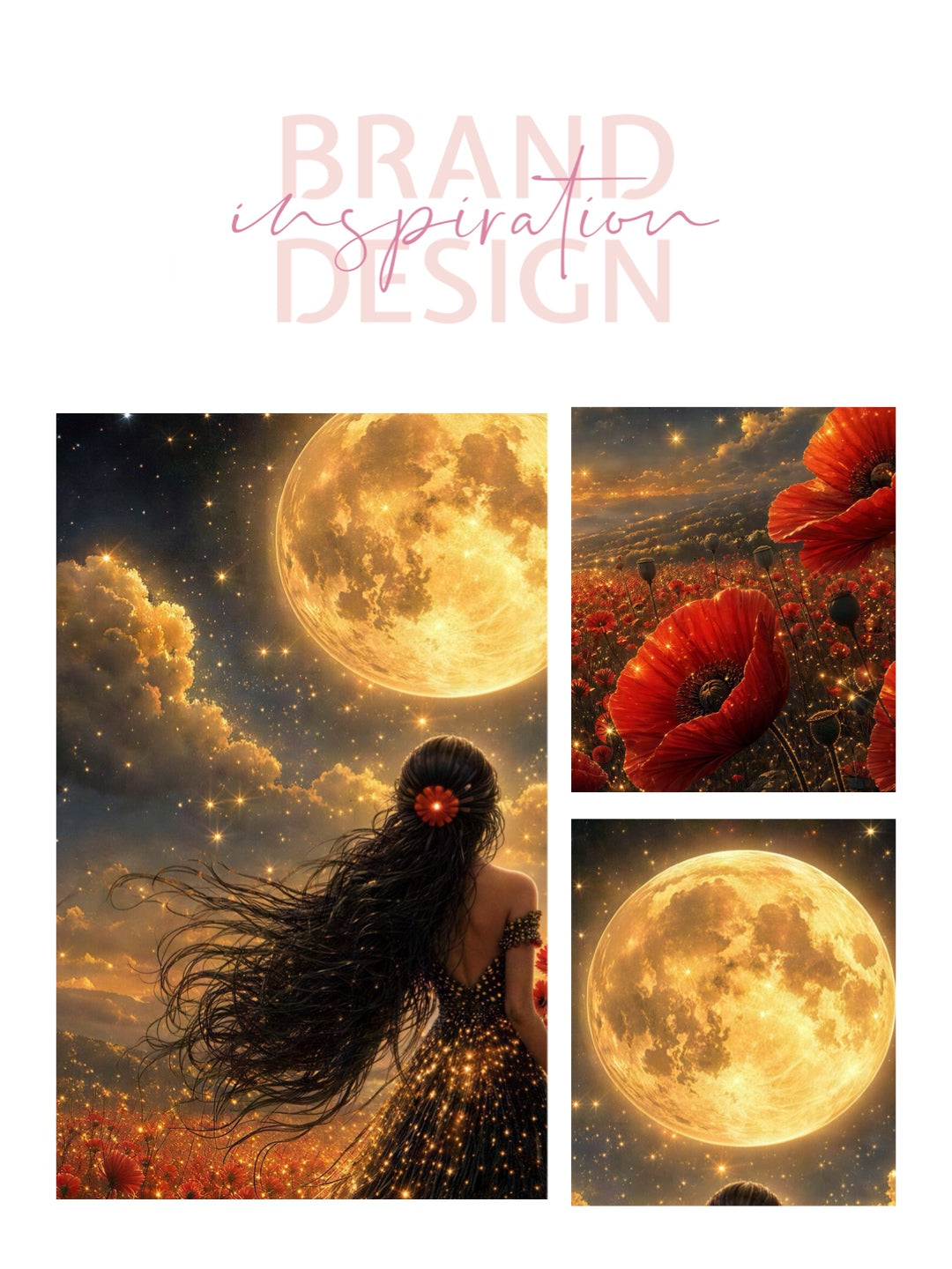 Framed Canvas - Vibrant Poppies Whimsical Full Moon Bride in Poppy Field, Wall Art Ready to hang Oil Painting Original Artwork Print Black Wedding Dress