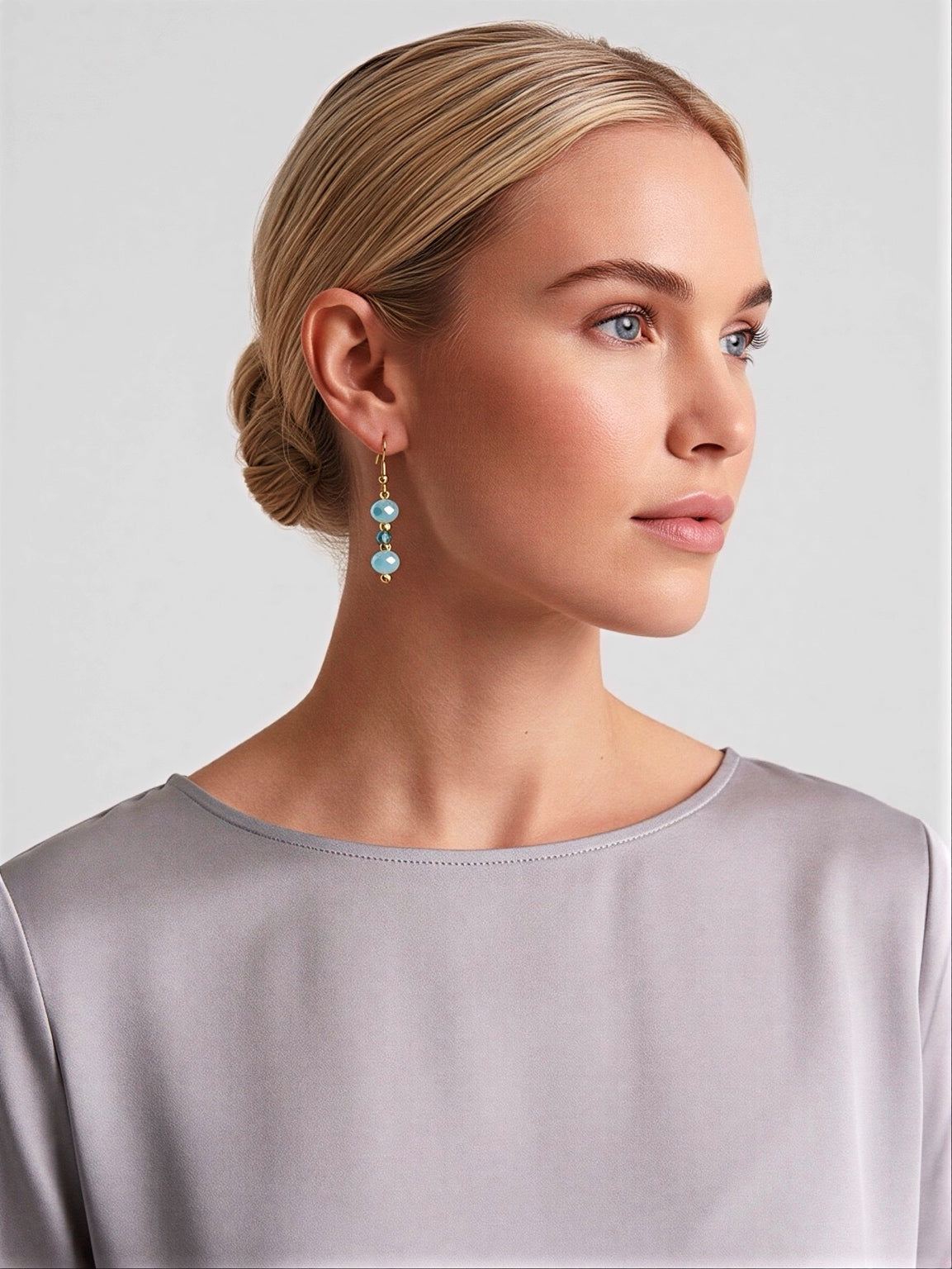 Handmade Crystal Beaded Earrings Sky Blue Long Drop Dangling Earrings Hypoallergenic