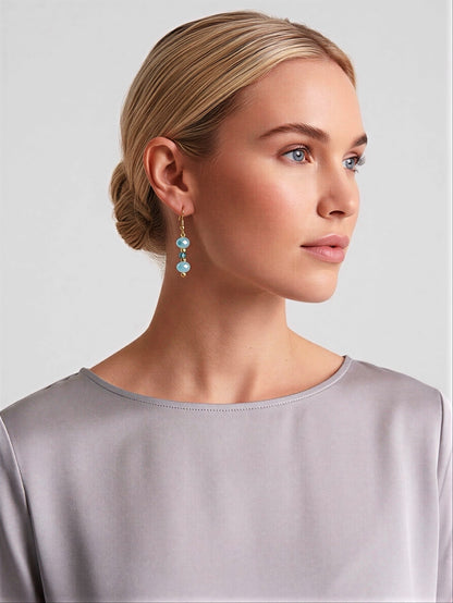 Handmade Crystal Beaded Earrings Sky Blue Long Drop Dangling Earrings Hypoallergenic