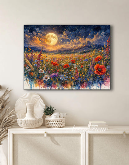 Framed Canvas Print- Vibrant Wildflowers and Poppies Oil Painting Textured Wall Art , Beautiful Original Artwork Ready to Hang Living Room, Floral