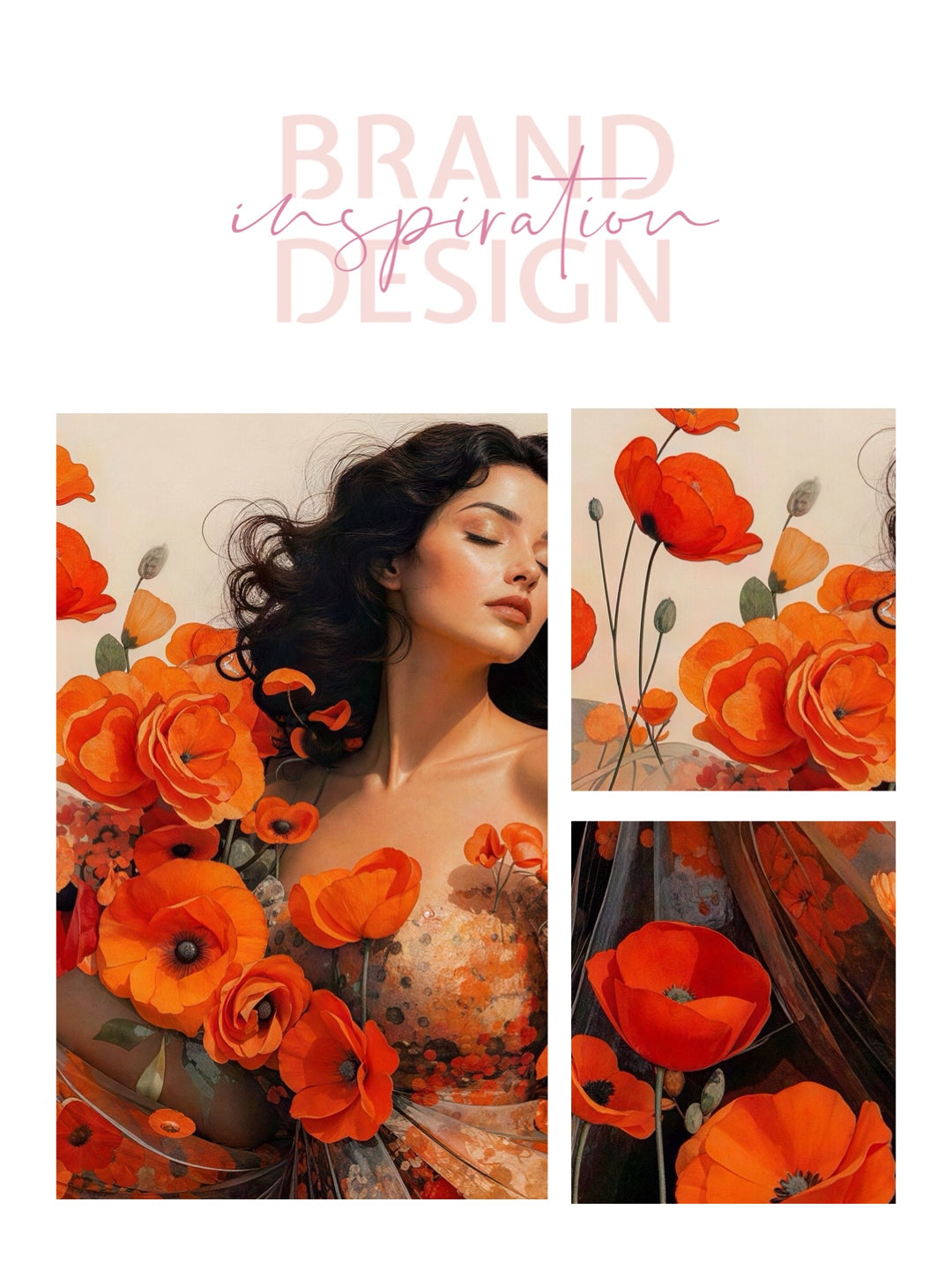 Framed Canvas - Vibrant Poppies Whimsical Full Moon Beautiful Brunette Woman in the Poppy Field, Wall Art Ready to hang Oil Painting Original Artwork Print