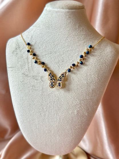 Blue Butterfly Necklace Handmade Braided Beaded Necklace | Deep Blue Crystal |18k Gold Plated | Hypoallergenic