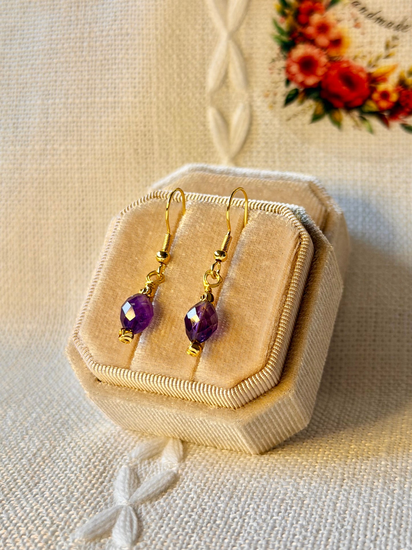 Minimalist Amethyst Earrings Natural Gemstone Drop Dangle Earrings Hypoallergenic Handmade