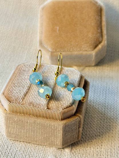 Handmade Crystal Beaded Earrings Sky Blue Long Drop Dangling Earrings Hypoallergenic
