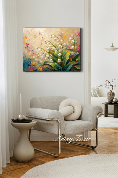 Framed Canvas Print- Vibrant Wildflowers and lily of the valley Oil Painting Textured Wall Art , Beautiful Original Artwork Ready to Hang Living Room, Floral