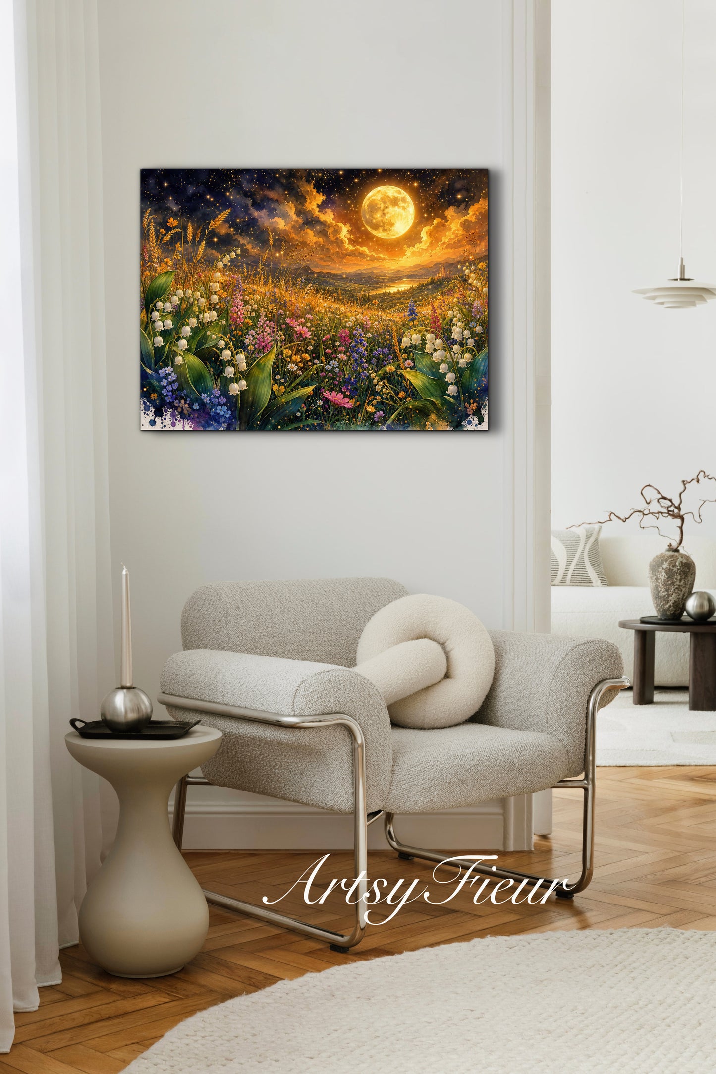 Framed Canvas Print- Vibrant Wildflowers and Lilly of The Valley Oil Painting Textured Wall Art , Beautiful Original Artwork Ready to Hang Living Room, Floral
