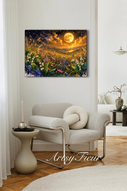 Framed Canvas Print- Vibrant Wildflowers and Lilly of The Valley Oil Painting Textured Wall Art , Beautiful Original Artwork Ready to Hang Living Room, Floral