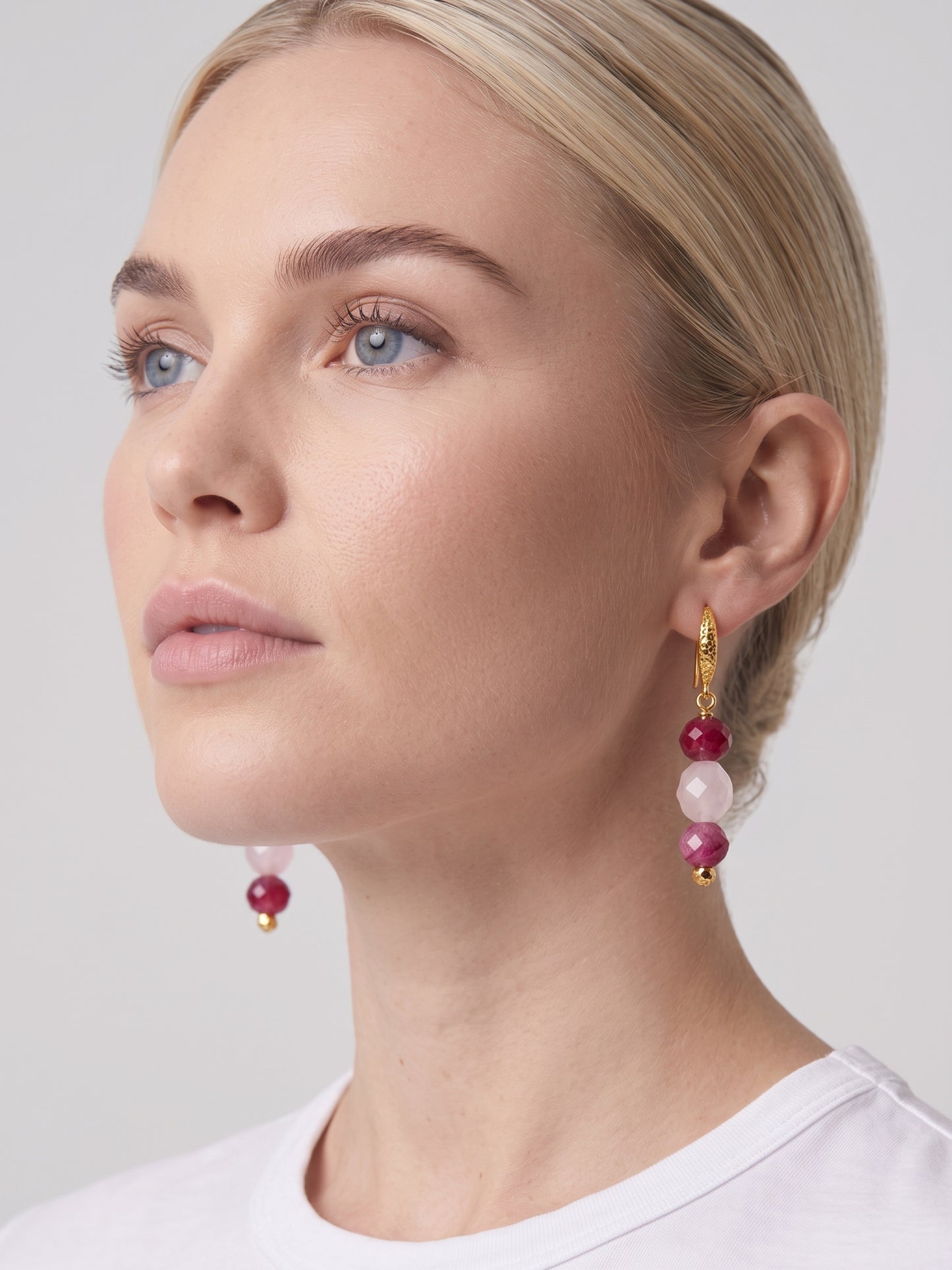 Rose Quartz Earrings Pink Tigers Eye Natural Gemstone Dangle Drop Long Earrings Hypoallergenic