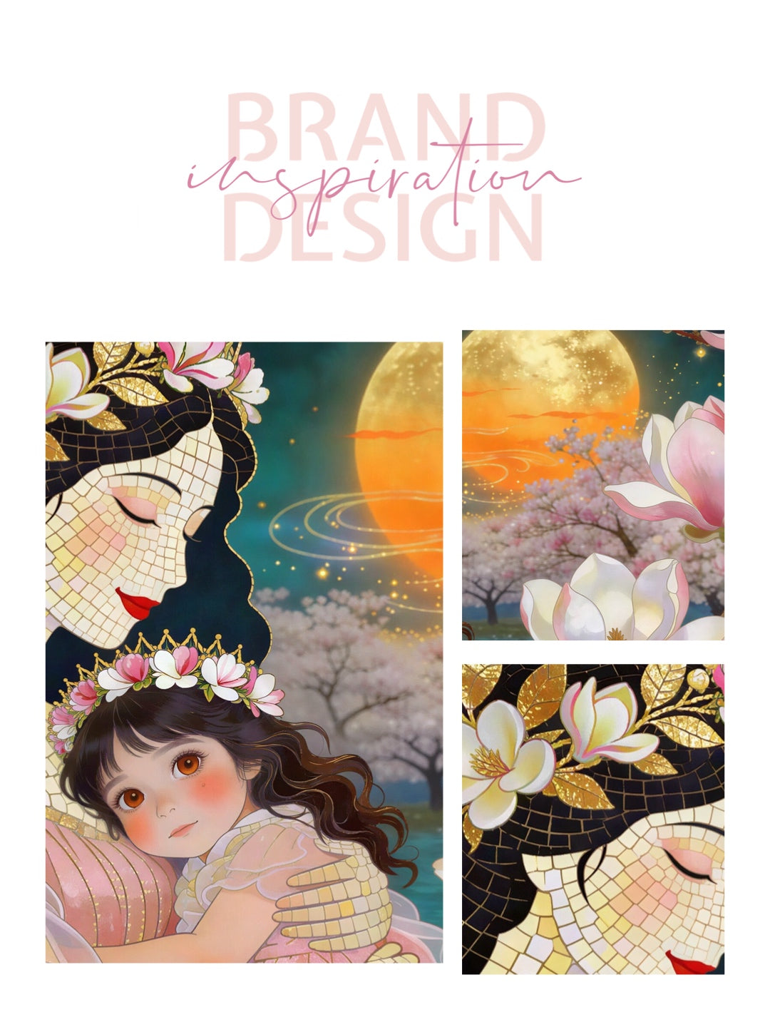 Framed Canvas- Vibrant Magnolia Flowers Mother and Daughter Portrait Original ArtworkFantasy Wall Art