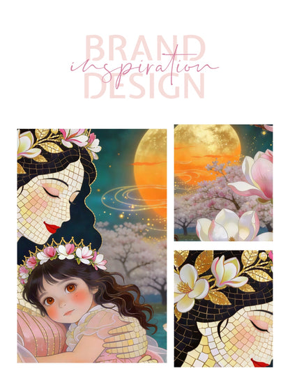 Framed Canvas- Vibrant Magnolia Flowers Mother and Daughter Portrait Original ArtworkFantasy Wall Art