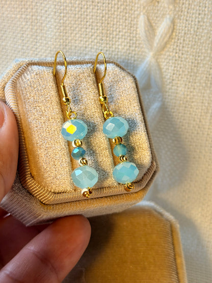 Handmade Crystal Beaded Earrings Sky Blue Long Drop Dangling Earrings Hypoallergenic