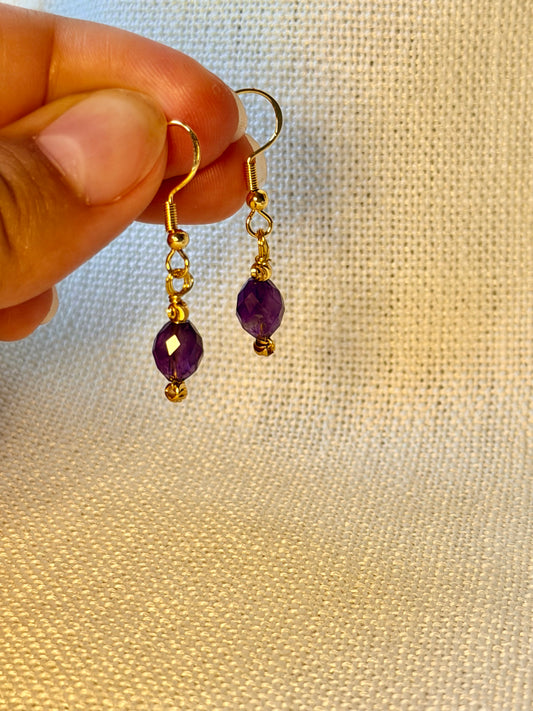 Minimalist Amethyst Earrings Natural Gemstone Drop Dangle Earrings Hypoallergenic Handmade