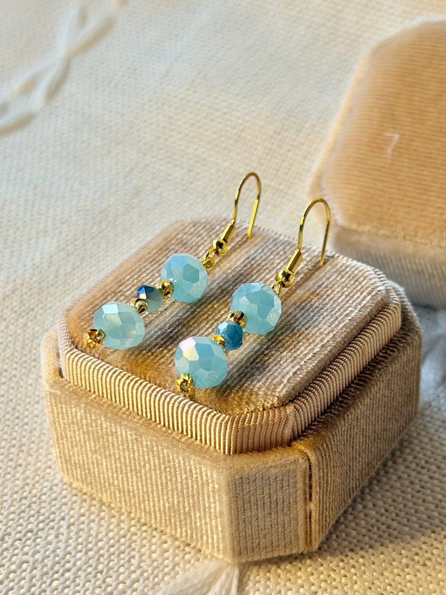 Handmade Crystal Beaded Earrings Sky Blue Long Drop Dangling Earrings Hypoallergenic