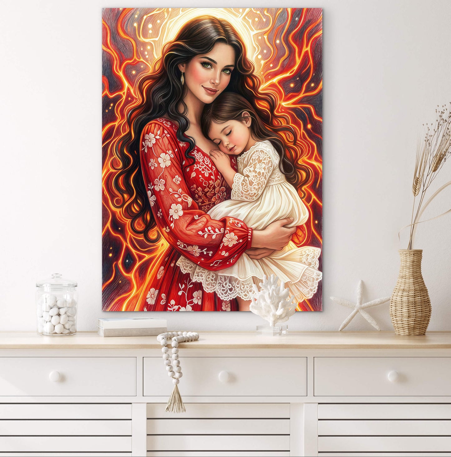 Framed Canvas- Vibrant colours abstract mother daughter portrait wall art print, original artwork, mother and baby girl, mothers day gift