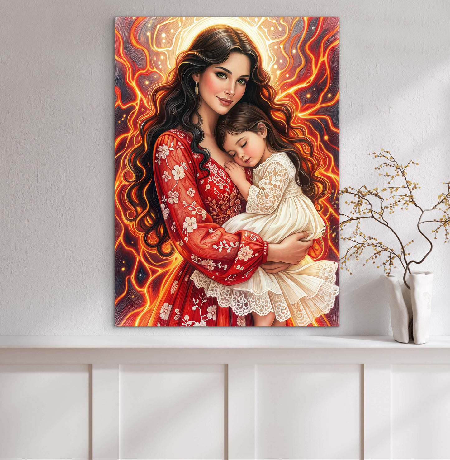 Framed Canvas- Vibrant colours abstract mother daughter portrait wall art print, original artwork, mother and baby girl, mothers day gift