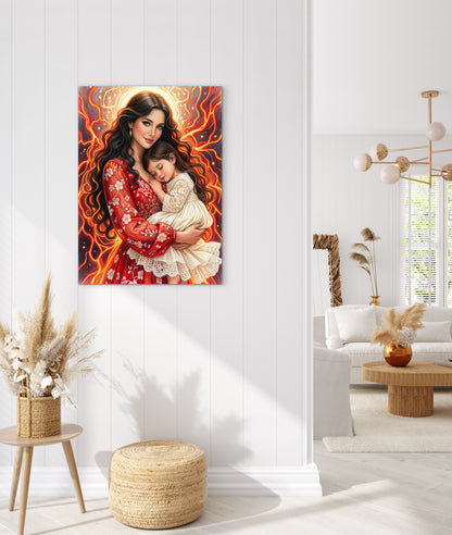 Framed Canvas- Vibrant colours abstract mother daughter portrait wall art print, original artwork, mother and baby girl, mothers day gift