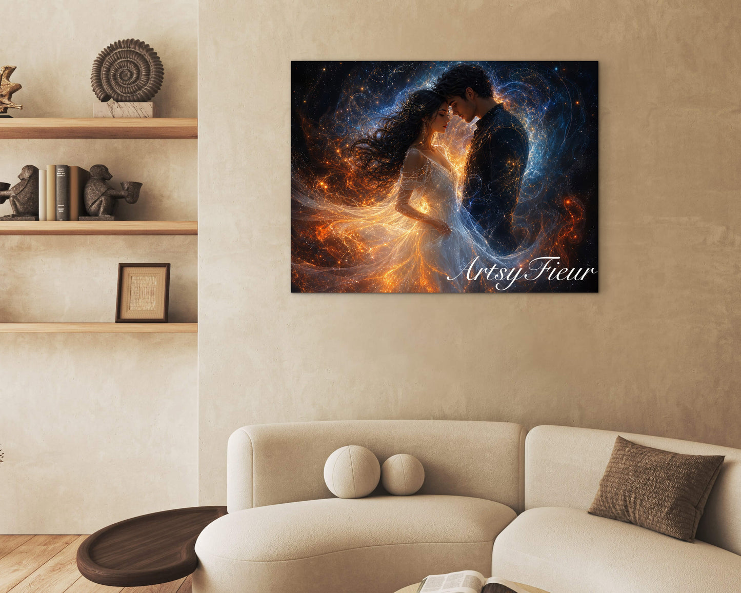 Framed Canvas- ready to hang abstract portrait soulmates wedding lovers him and her vibrant colours universe light engagement gift fantasy wall art