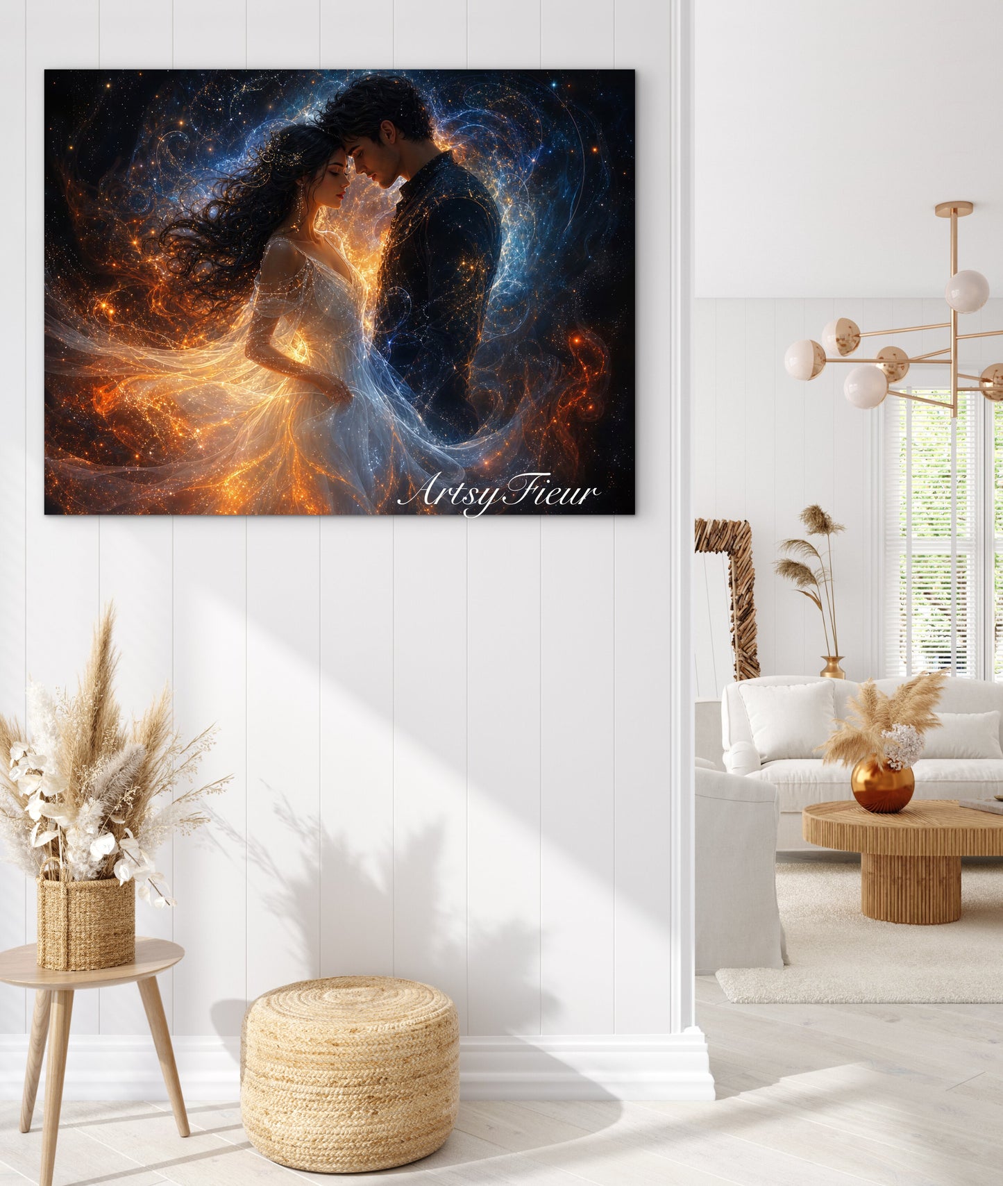 Framed Canvas- ready to hang abstract portrait soulmates wedding lovers him and her vibrant colours universe light engagement gift fantasy wall art