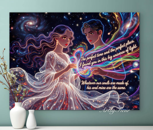 Framed canvas- ready to hang beautiful abstract lights lovers portrait soulmates him and her portrait engagement gift fantasy wall art colourful vibrant colours bride wedding celebration