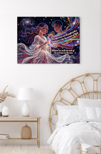 Framed canvas- ready to hang beautiful abstract lights lovers portrait soulmates him and her portrait engagement gift fantasy wall art colourful vibrant colours bride wedding celebration