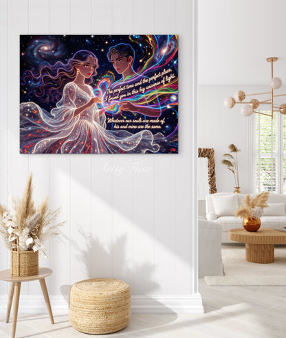Framed canvas- ready to hang beautiful abstract lights lovers portrait soulmates him and her portrait engagement gift fantasy wall art colourful vibrant colours bride wedding celebration