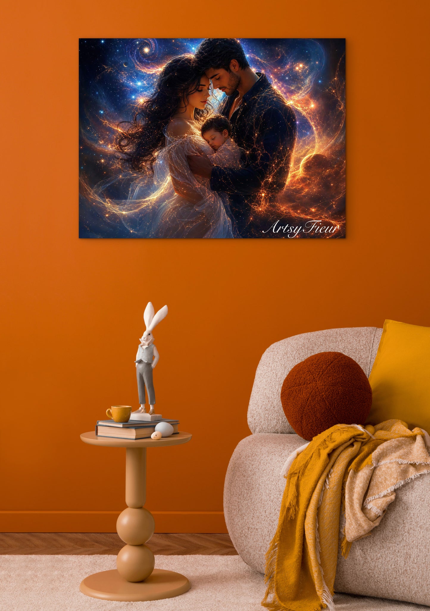 Framed Canvas Beautiful abstract portrait family mother and son vibrant colours whimsical lights universe love soulmates wall art ready to hang