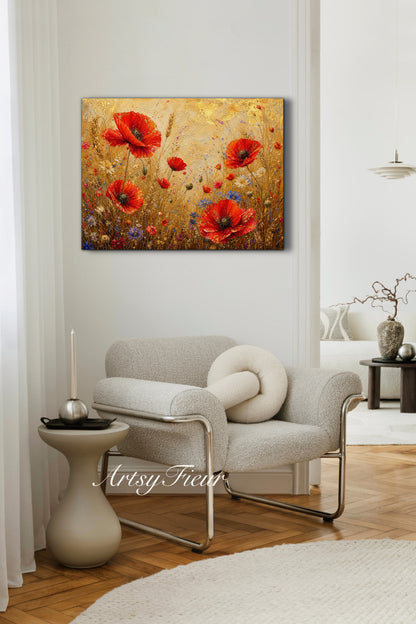Framed Canvas -Ready to Hang Vibrant Poppies Colourful Living Room Wall Art Floral