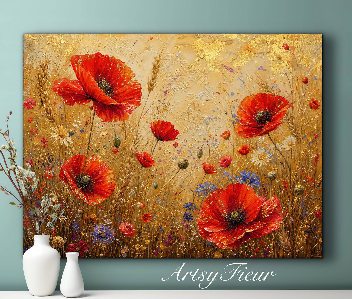 Framed Canvas -Ready to Hang Vibrant Poppies Colourful Living Room Wall Art Floral