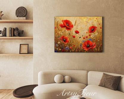 Framed Canvas -Ready to Hang Vibrant Poppies Colourful Living Room Wall Art Floral