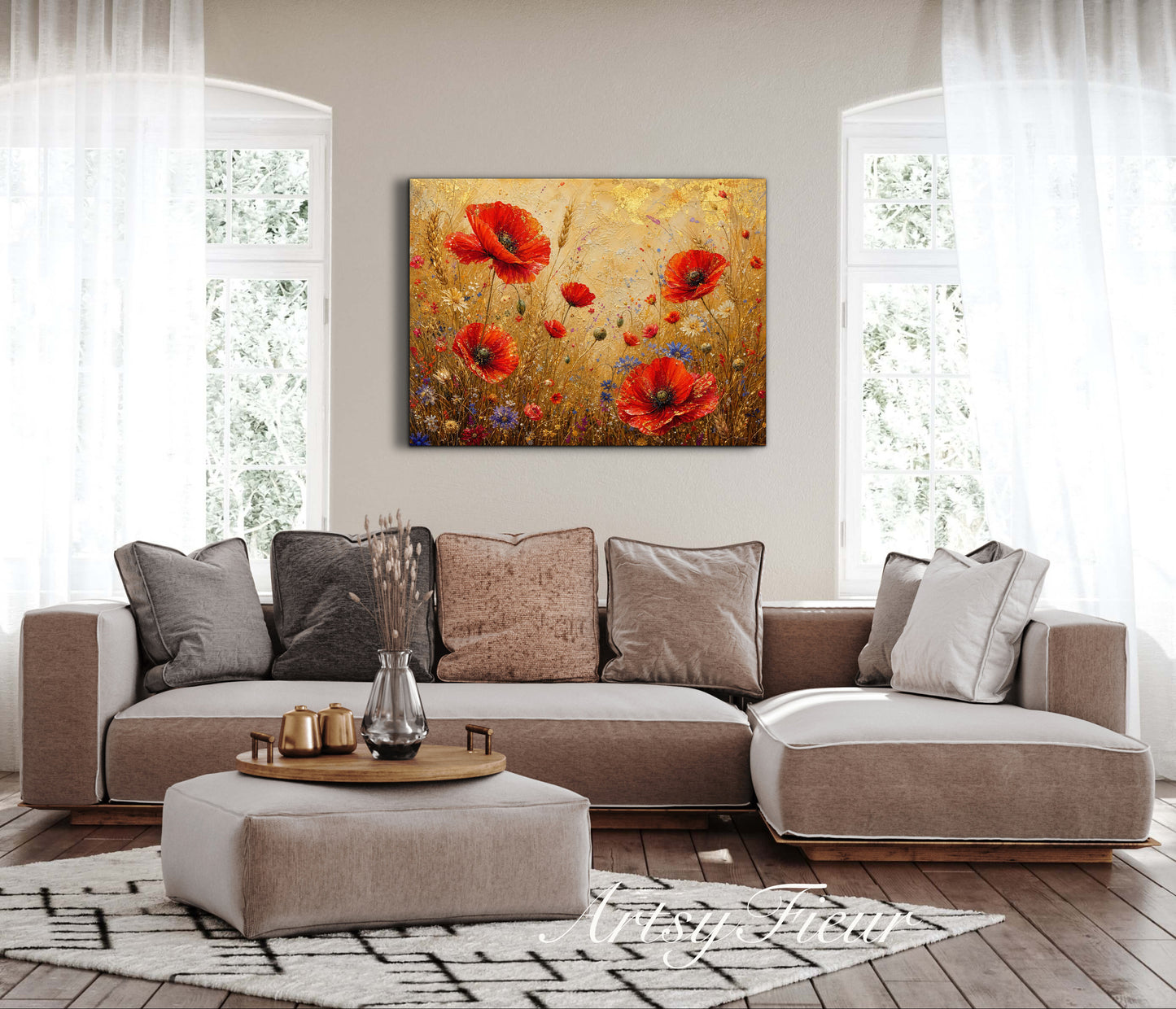 Framed Canvas -Ready to Hang Vibrant Poppies Colourful Living Room Wall Art Floral