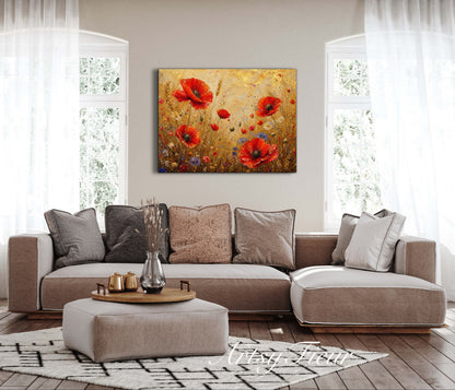 Framed Canvas -Ready to Hang Vibrant Poppies Colourful Living Room Wall Art Floral
