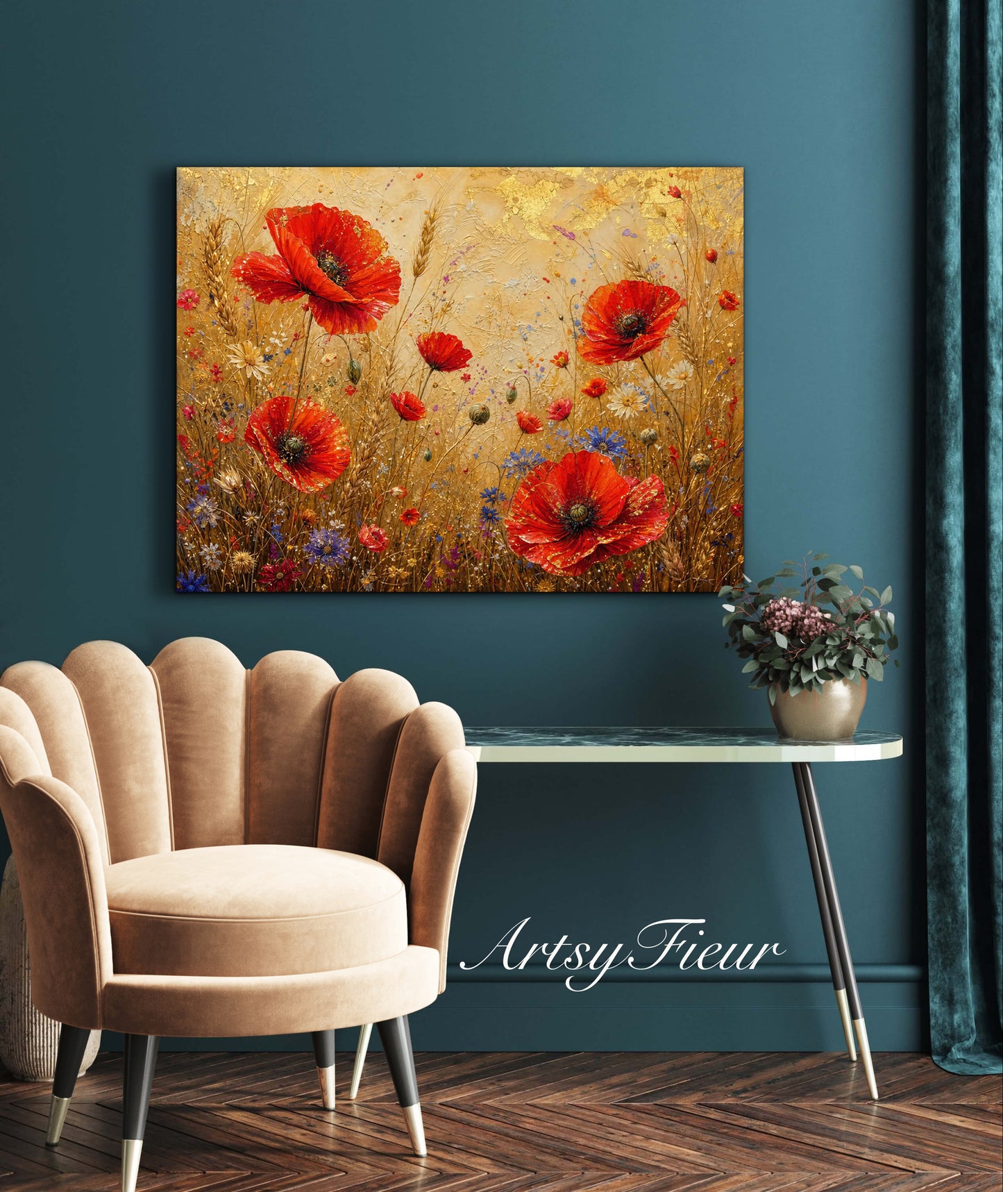 Framed Canvas -Ready to Hang Vibrant Poppies Colourful Living Room Wall Art Floral