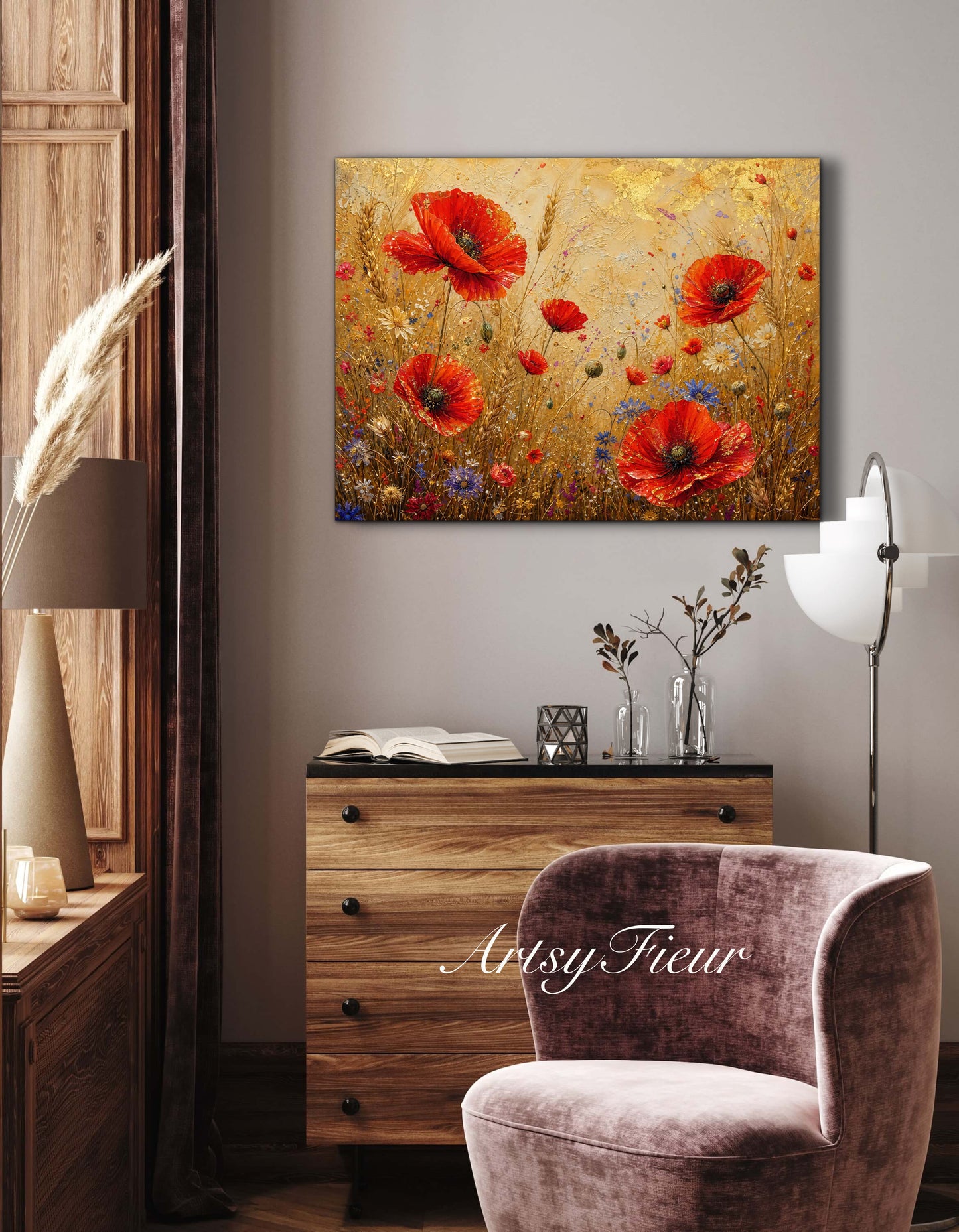 Framed Canvas -Ready to Hang Vibrant Poppies Colourful Living Room Wall Art Floral