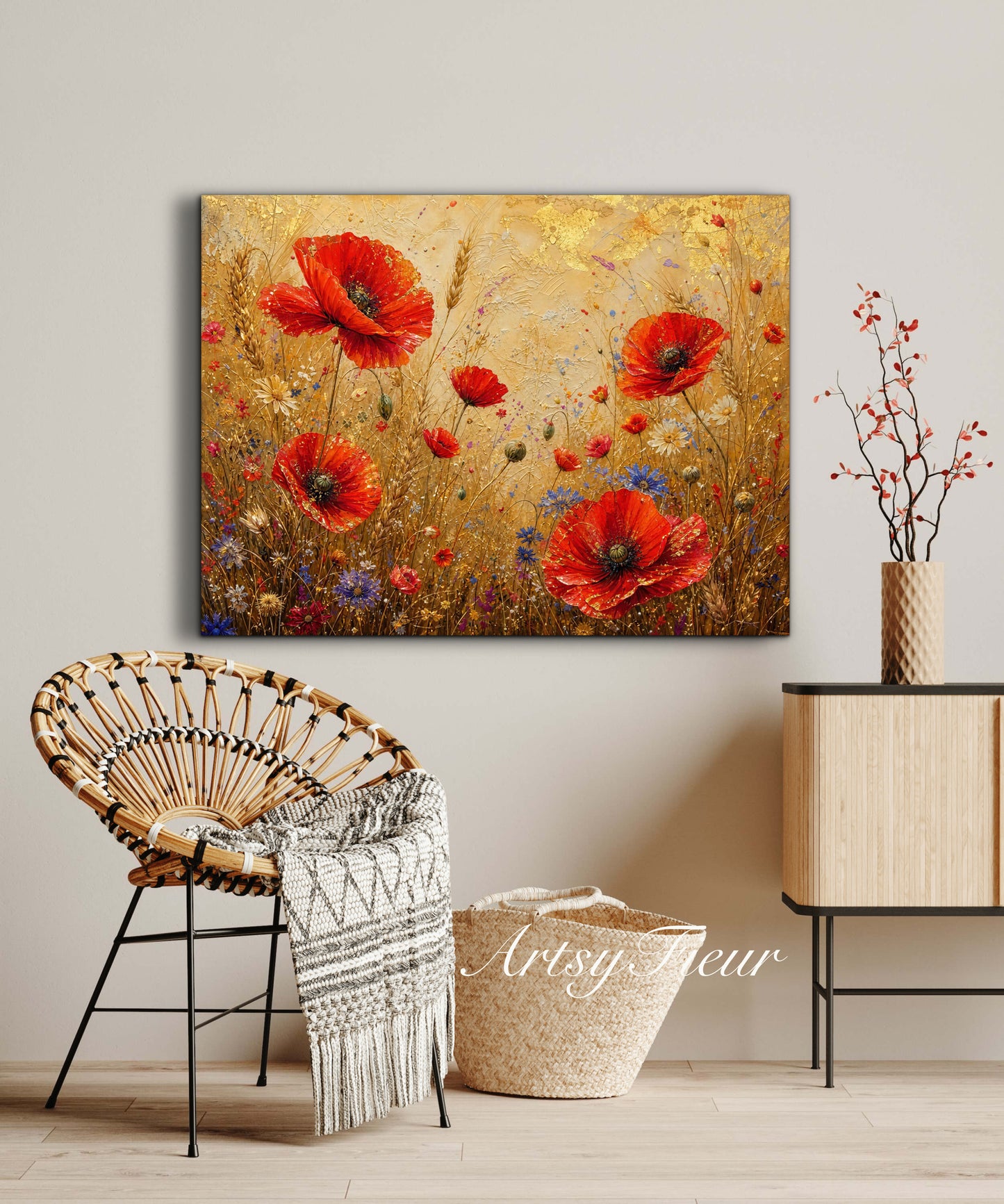 Framed Canvas -Ready to Hang Vibrant Poppies Colourful Living Room Wall Art Floral