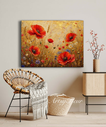 Framed Canvas -Ready to Hang Vibrant Poppies Colourful Living Room Wall Art Floral
