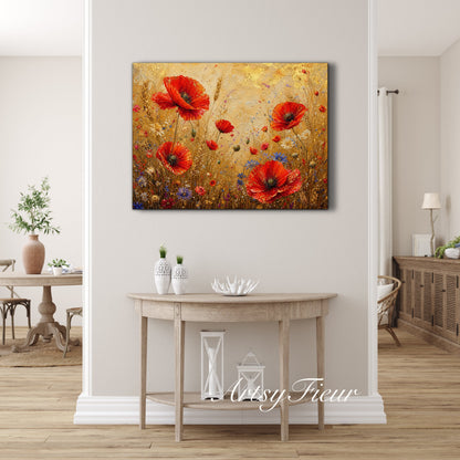 Framed Canvas -Ready to Hang Vibrant Poppies Colourful Living Room Wall Art Floral